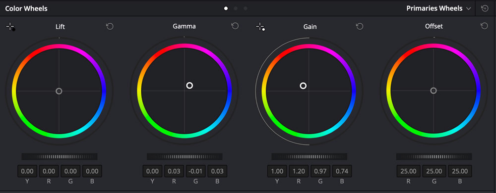 Davinci Resolve's color wheel DaVinci Resolve color wheels