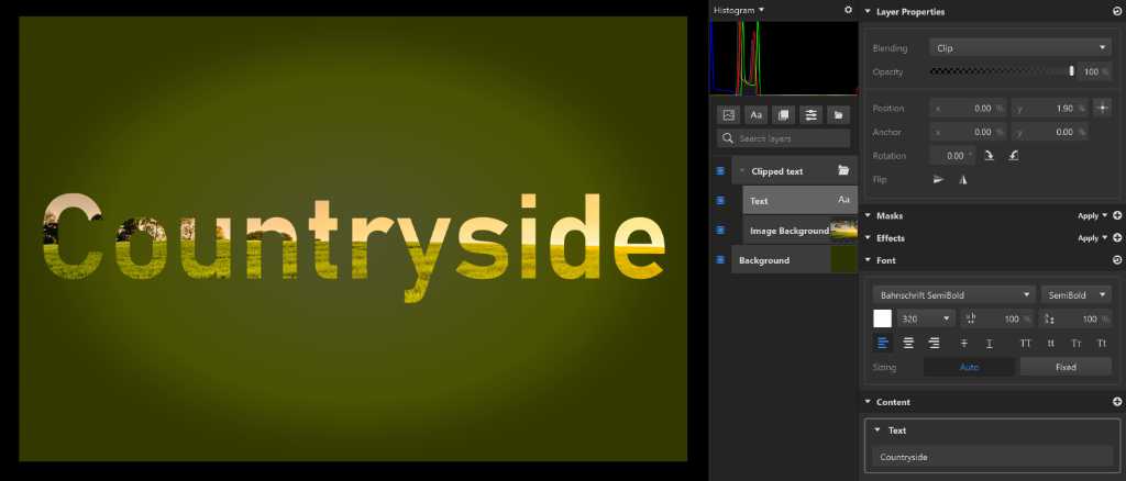 New Release: Imerge Pro 3 Clip blending mode in Imerge Pro - 'countryside' text graphics