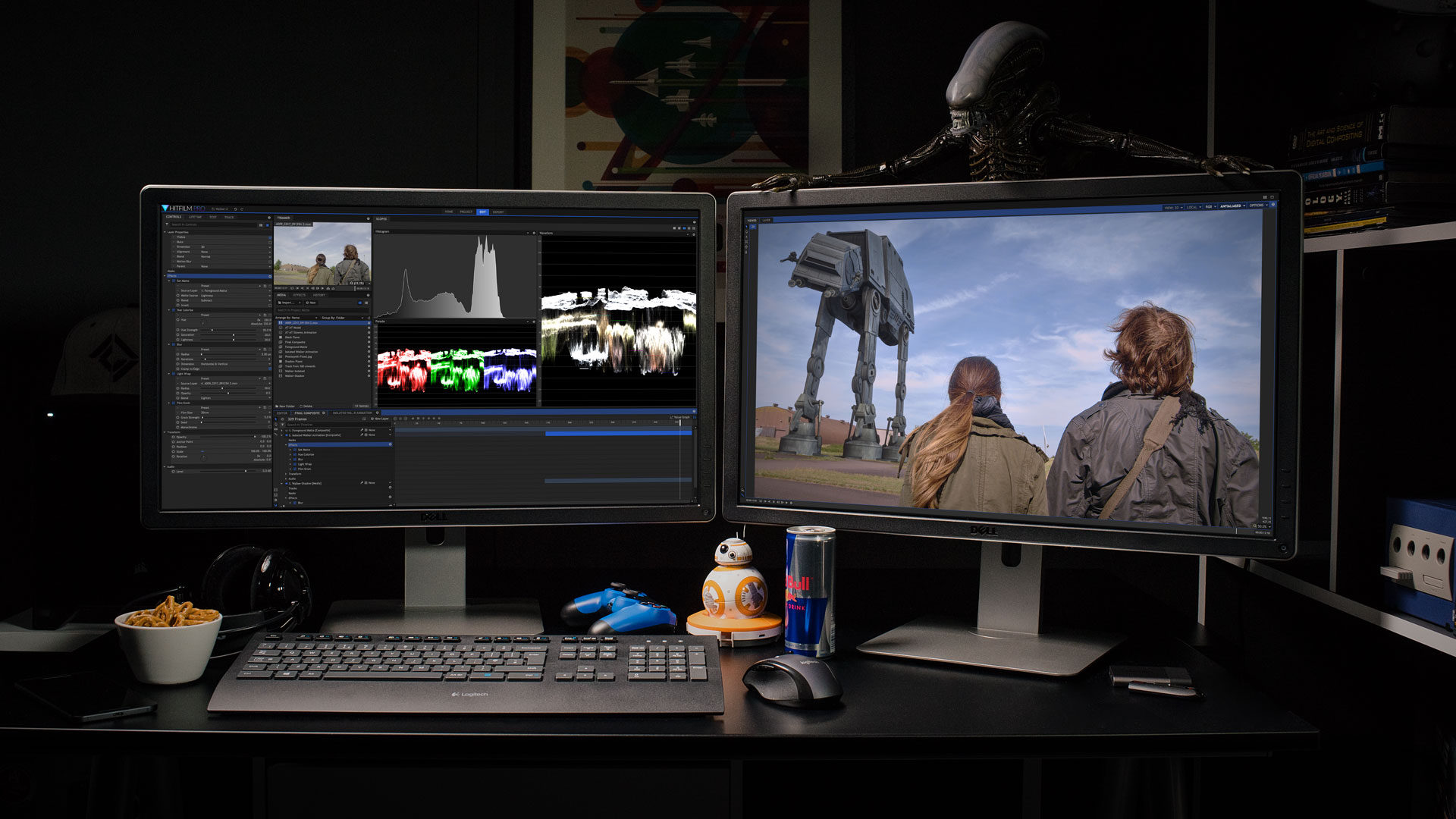 HitFilm Pro 2017 HitFilm Pro 2017 interface on dual monitor PC