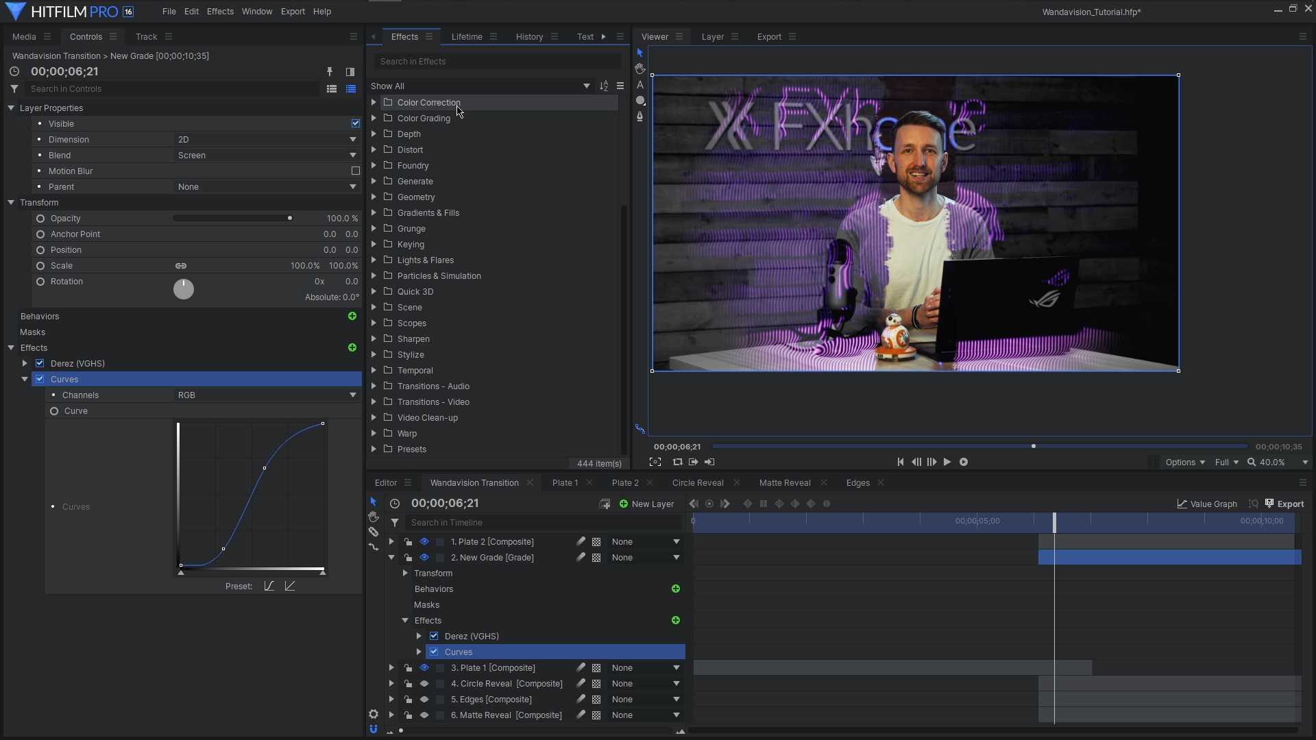 Glitch effect in HitFilm Pro interface