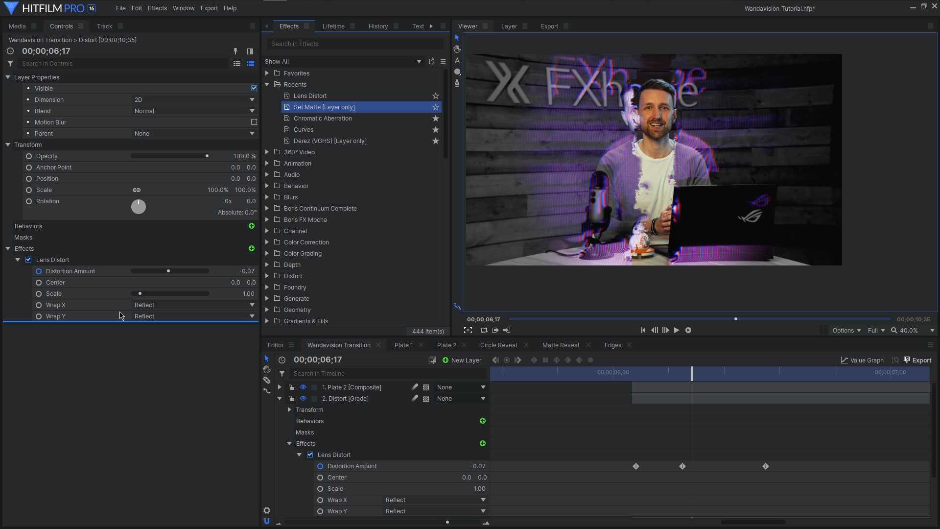 HitFilm Pro interface - Reality glitch effect