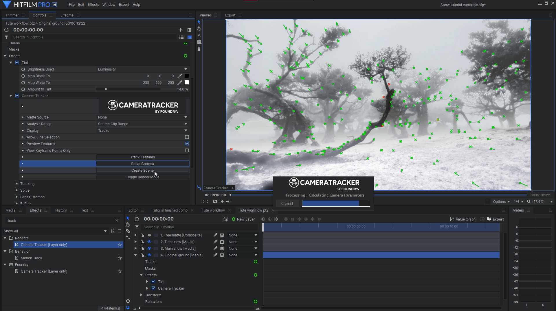 Motion-tracking Tracking a scene using the Camera Tracker software built-into HitFilm Pro