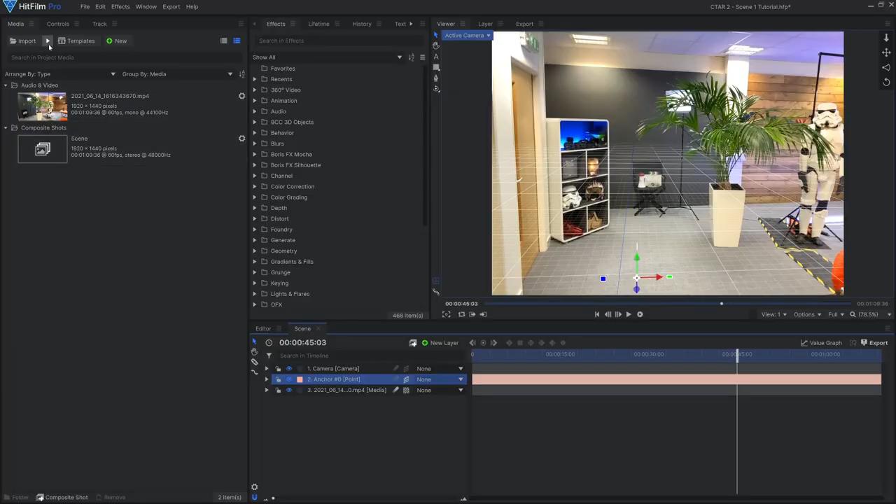 How to composite CamTrackAR tracked footage in HitFilm - the basic CamTrackAR Composite Shot